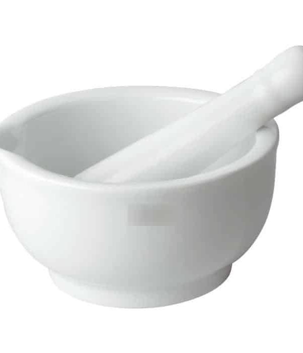 MORTIER EN PORCELAINE D.125 MM AVEC PILON  L.140 MM