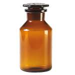 FLACON A COL CONIQUE/ROND EN VERRE BRUN AVEC BOUCHON  - 250 ML