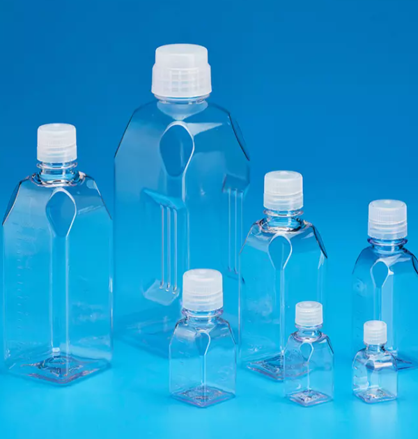 FLACON EN PETG CARRE GRADUE POUR MILIEUX STERILE - USAGE INDUSTRIE PHARMACEUTIQUE – 1000 ML